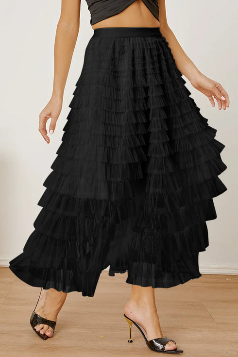 'Milena' Ruched High Waist Tiered Skirt - Celes Fashion